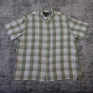 Woolrich Shirt Men’s XXL 2XL White Green Plaid Short Sleeve Button Down